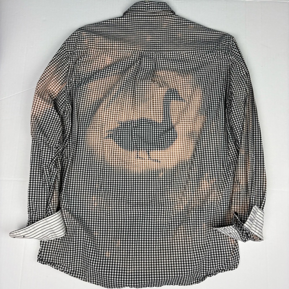 Duck Goose Bird Adult Large Upcycled Shirt Distressed Black White Checkered Farm